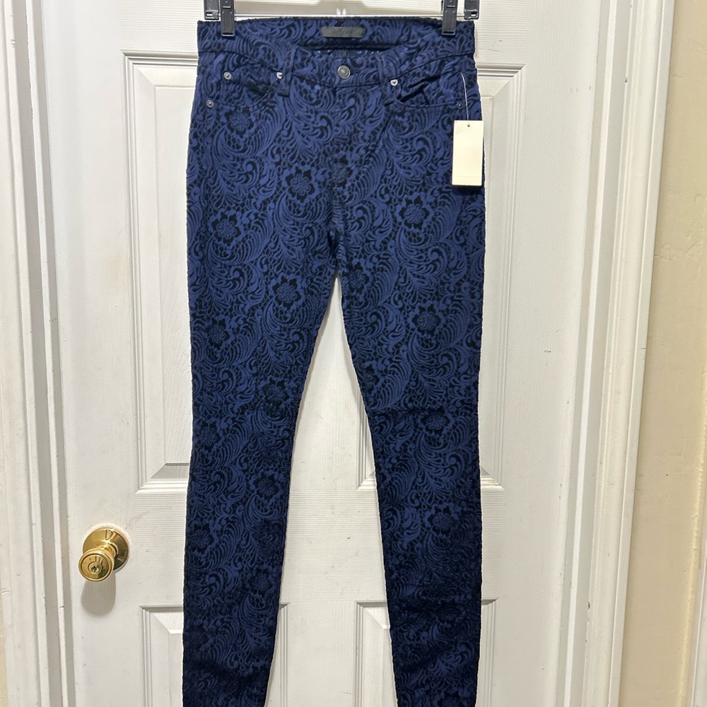 7 For All Mankind Navy Skinny Brocade Jacquard Jeans - Size 27